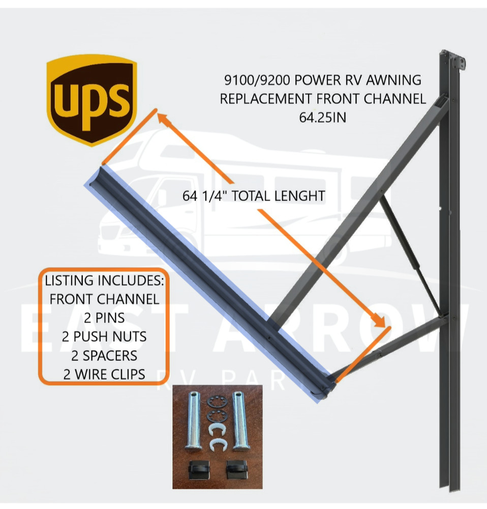 9100/9200 POWER RV AWNING REPLACEMENT FRONT CHANNEL 64.25IN BLACK W/PINS