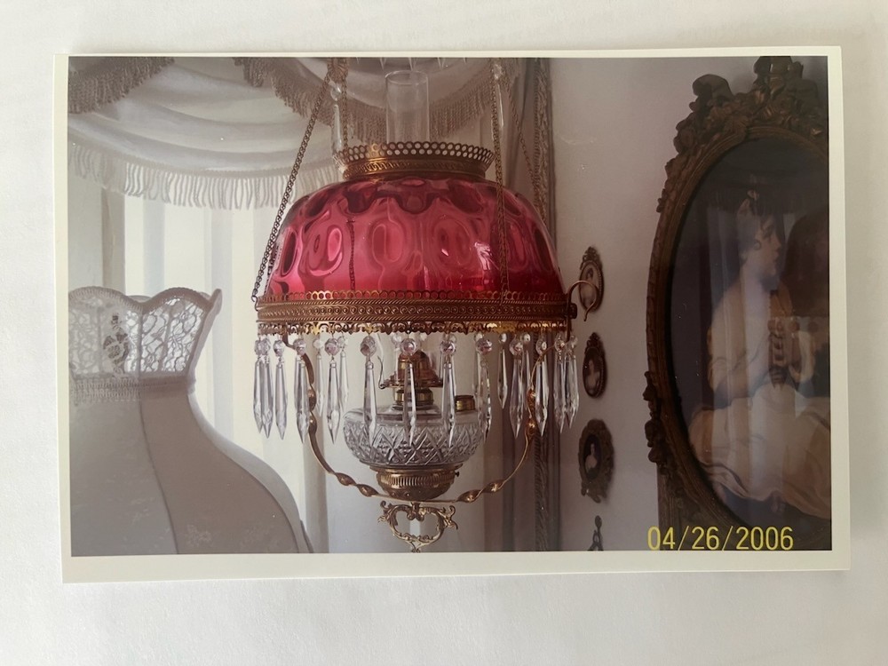 Ruby Glass shade - vintage kerosene chandelier
