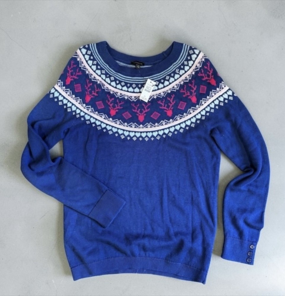 Talbot's Pullover Sweater Nordic Style Deers and Hearts Size Medium New With Tag