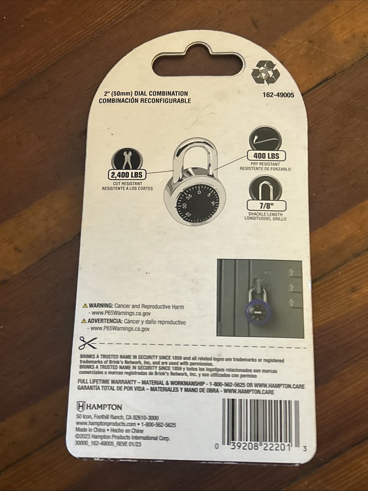 Brinks Dial Combination Padlock Black 162-49005 NEW Sealed