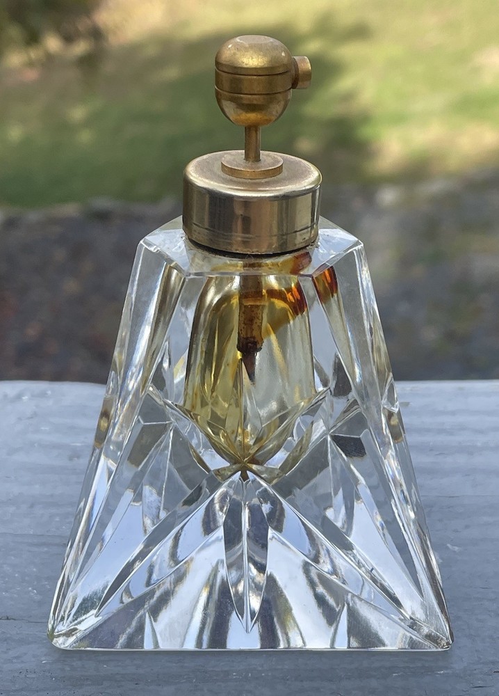 Antique - Vintage 20th C. Cut Crystal Perfume Bottle Triangular Regency Modern
