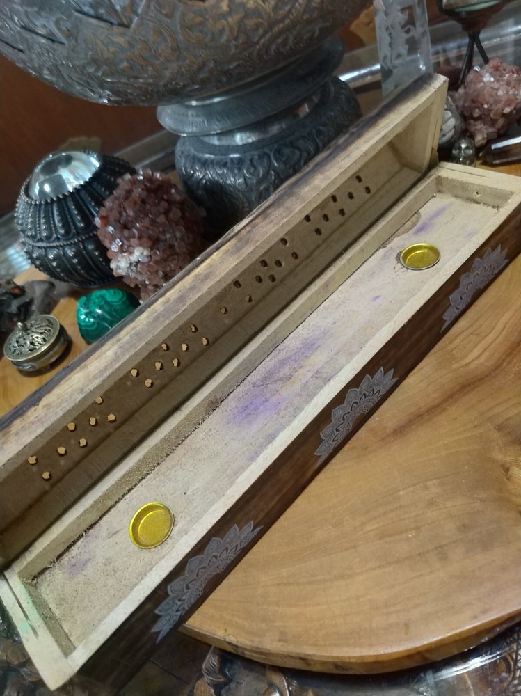 Incense stick & cone holder, burner. Compartment for sticks. Mandala pattern