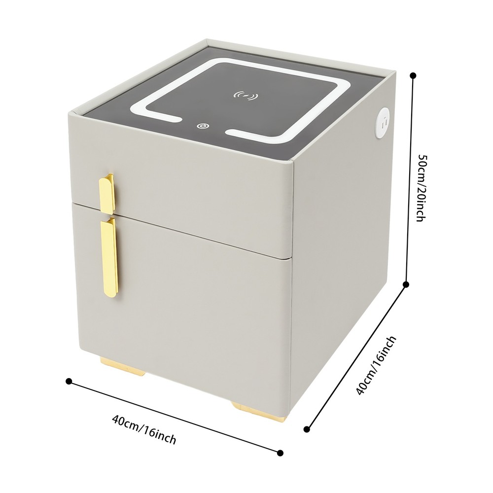 Phone Charging Bedside Cabinet, Grey, Bedside Table with Safe+Combination Lock