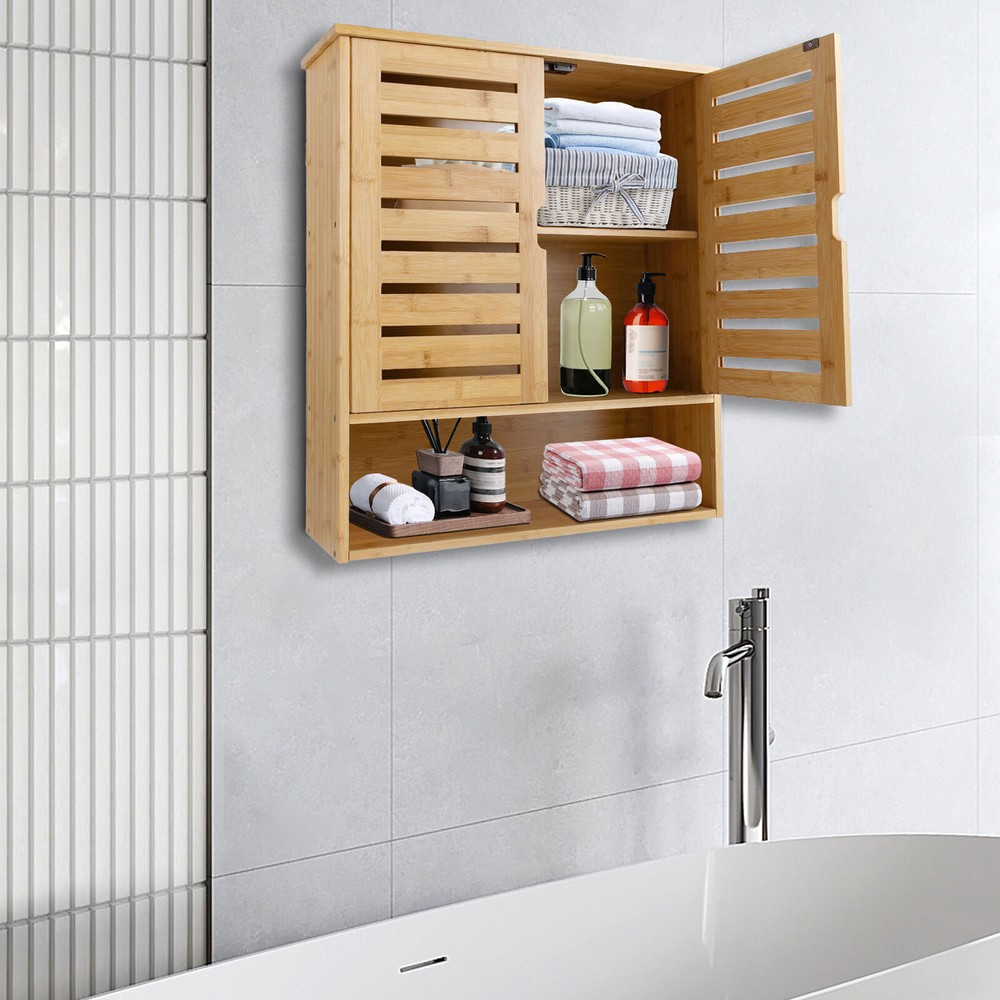 3-Layer Bamboo Storage Cabinets Modern Wall Mounted Decor Racks Storage Cabinets