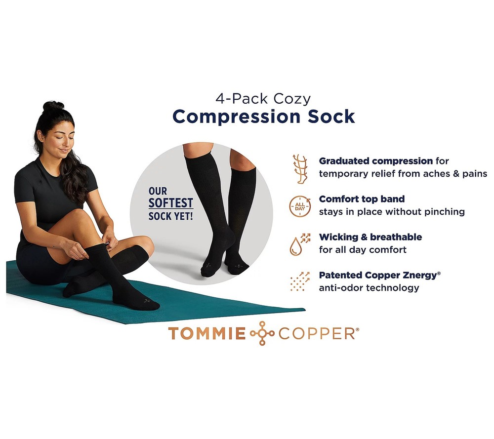 Tommie Copper 6 Pack Snugstay Ankle Compression Socks Blue Dot -Large