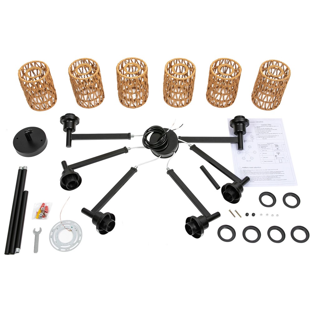 24.8" 6-light Rustic Retro Ceiling Light Ceiling Mount Lamp Dimmable Chandeliers