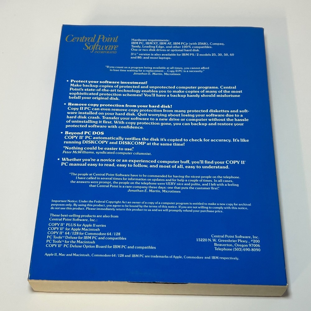 1988 COPY II Disk Tools IBM PC & Compatibles Software Manual & Floppy Disk