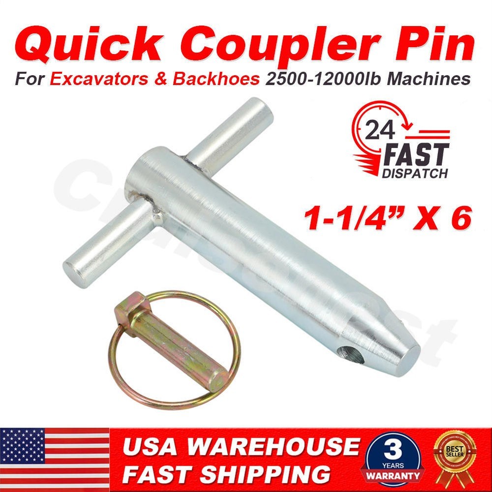 T-Handle Quick Coupler Pin For Backhoe & Excavator 2500-12000lb 1-1/4" x 6