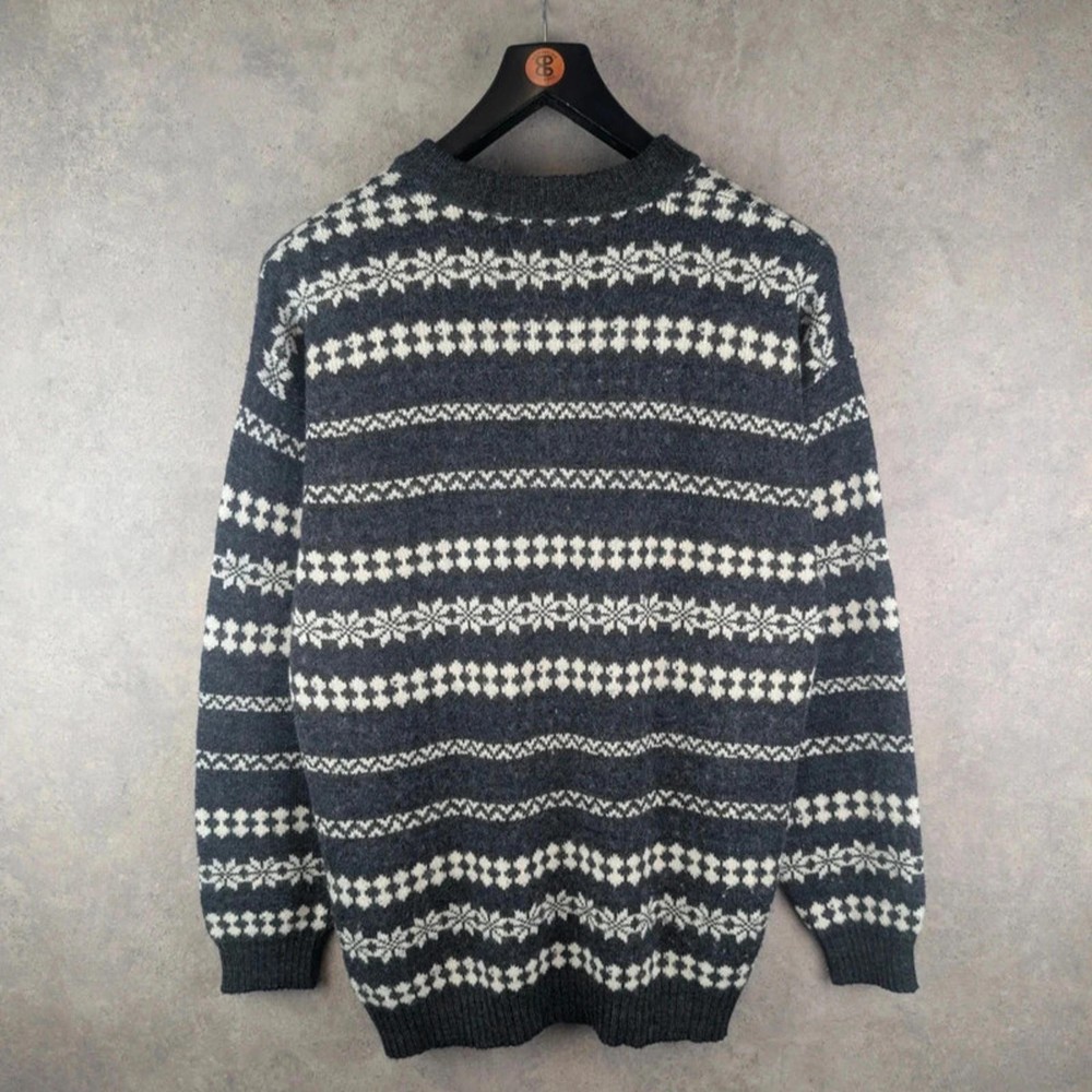Vintage Jumper Mens Large Grey Knitted Retro Pullover