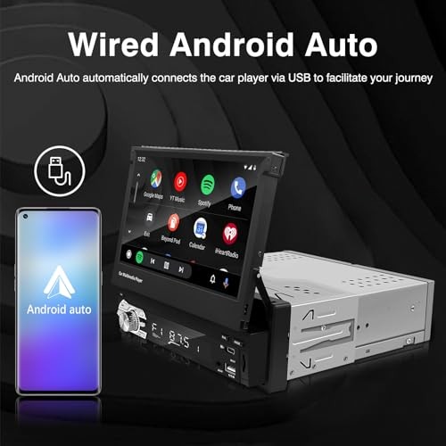 Type-C&USB Single-Din-Carplay& Android-Auto 1-Din Flip Touch Screen Car Stereo