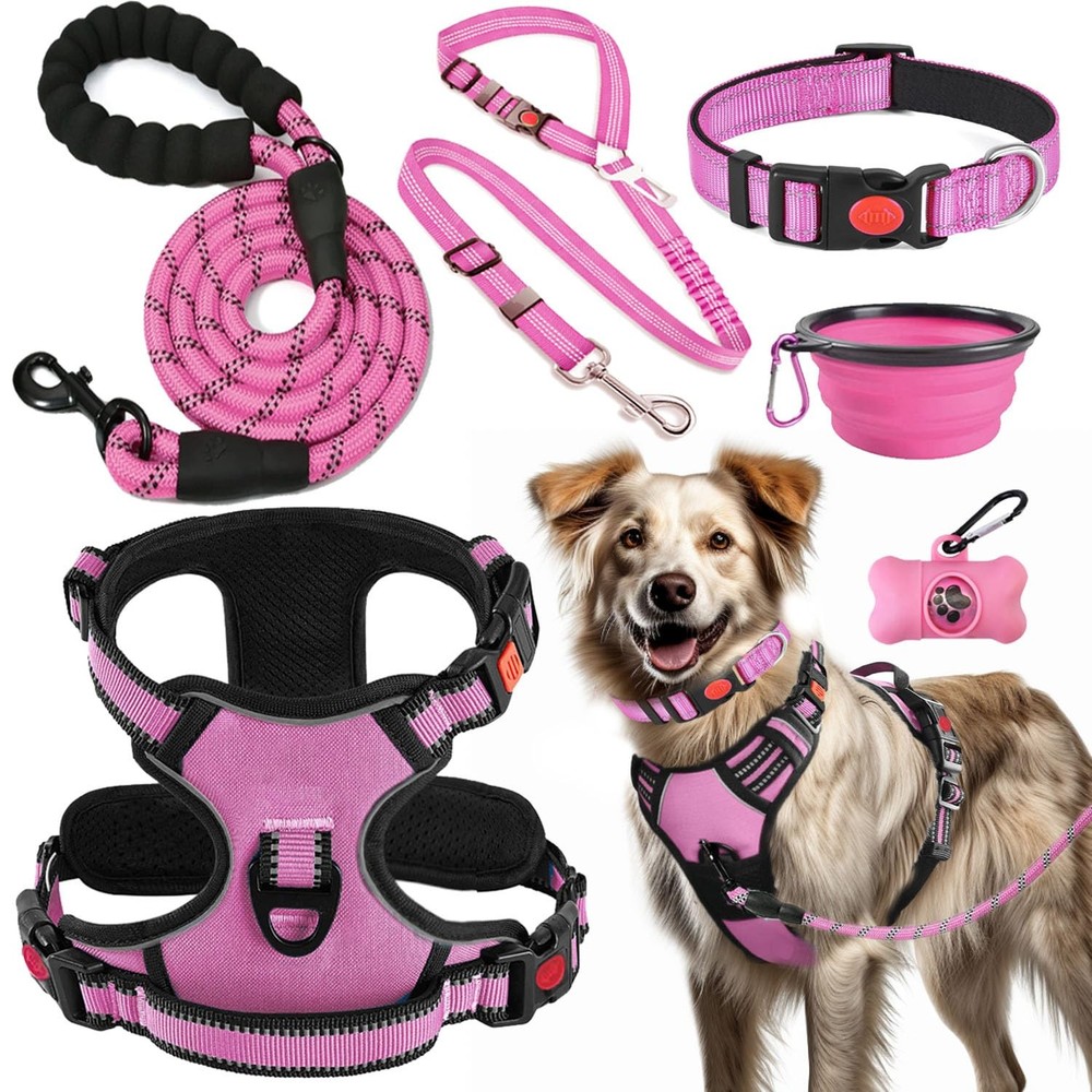No Pull Dog Harness, Collar & Leash Set | Includes Dog Seat Belt, Collapsible...