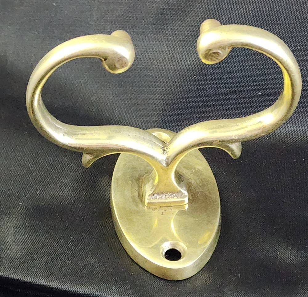 Three Early Antique Brass Fireplace Tool Jamb Hooks