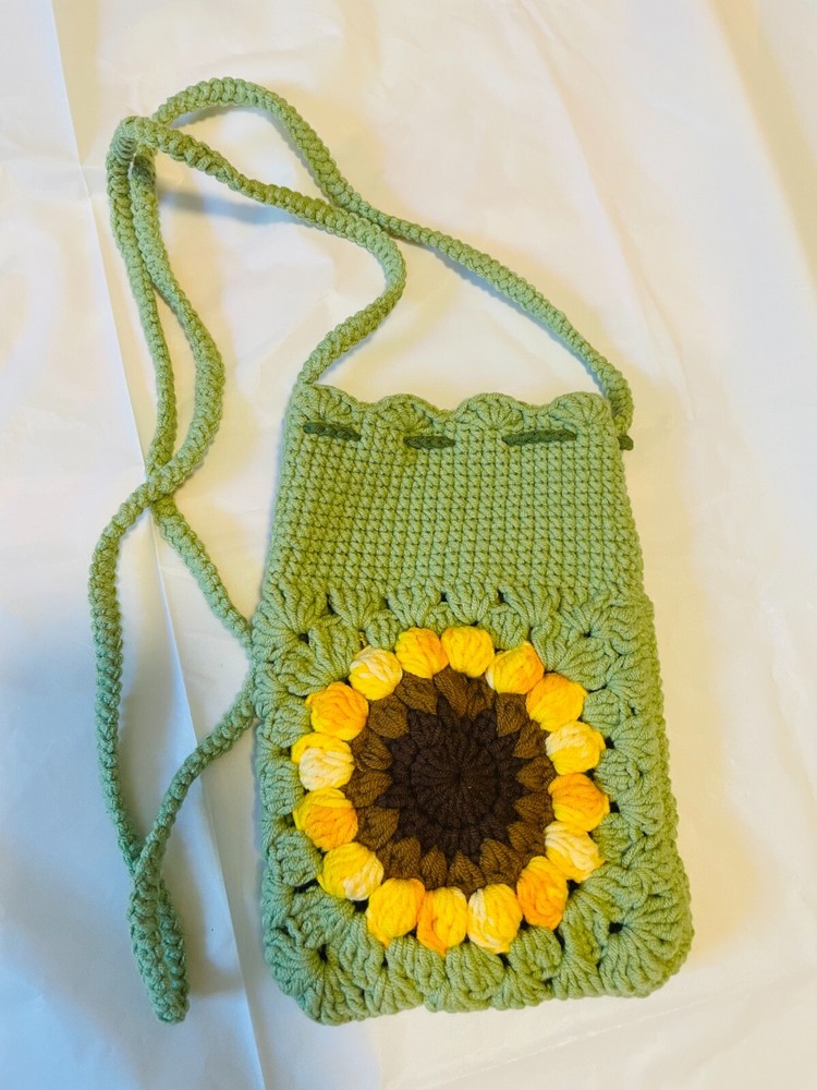 Crochet drawstring bag