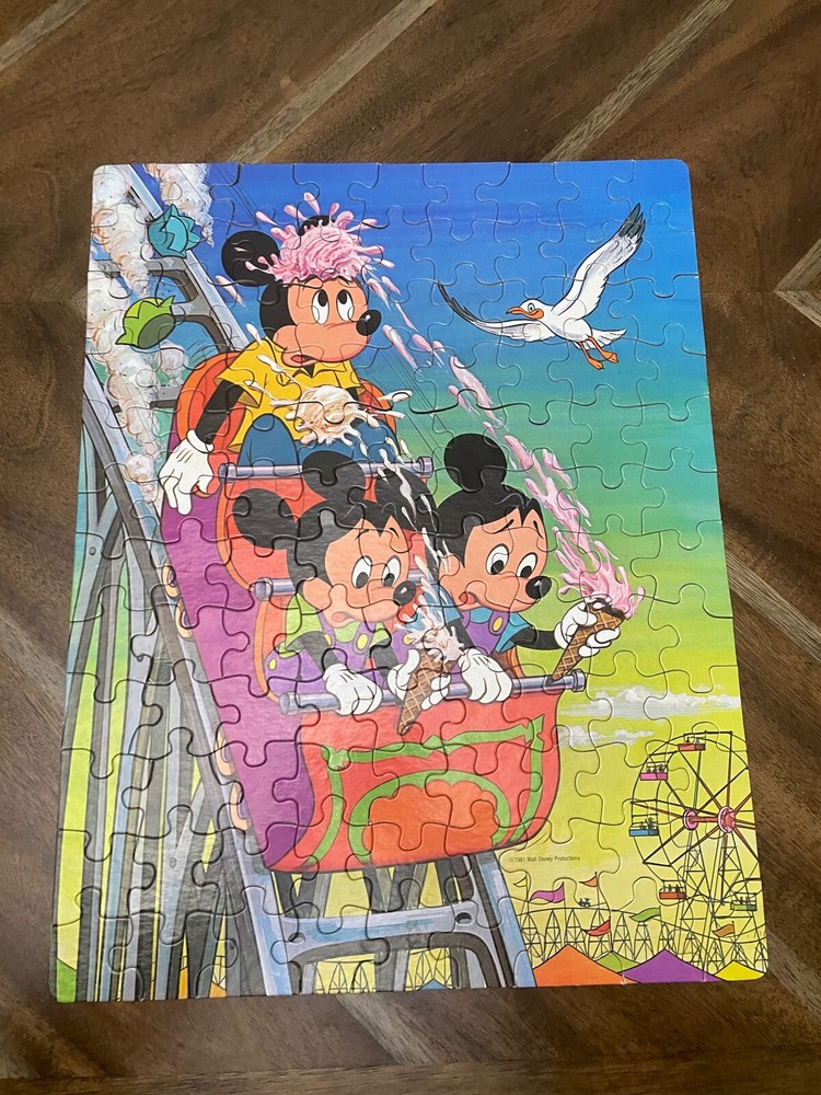 Whitman 100 Piece Jigsaw Puzzle Disney Mickey Mouse Roller Coaster 1981