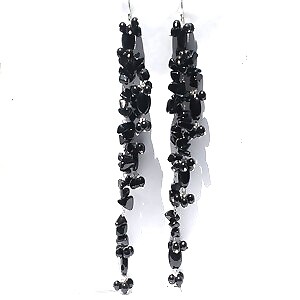 Sterling Silver Long Black Onyx Dangle Earrings