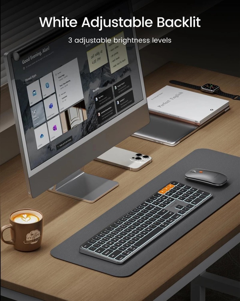 Mac Keyboard & Mouse Combo: Backlit Full Size Bluetooth, Rechargeable, Space ...
