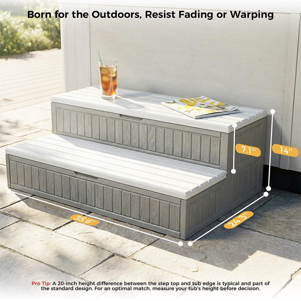 Hot Tub Steps Double Decker Storage Snap Together Non Slip Step Grey White