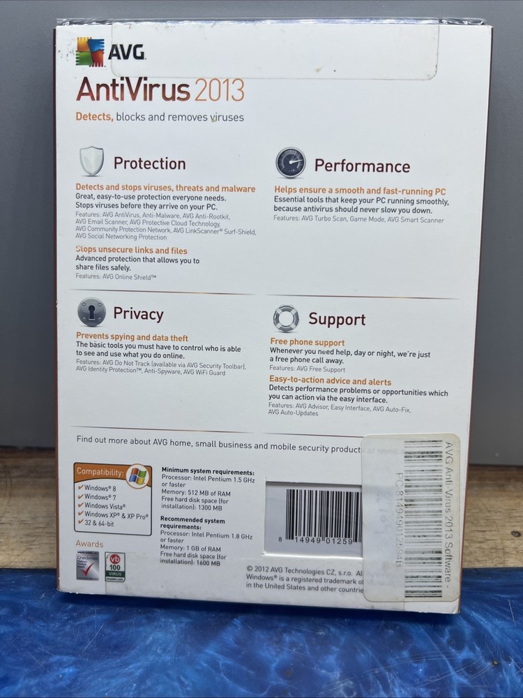 Retro PC Software Avg Anti-virus 2013 Includes AVG For Android New Sealed