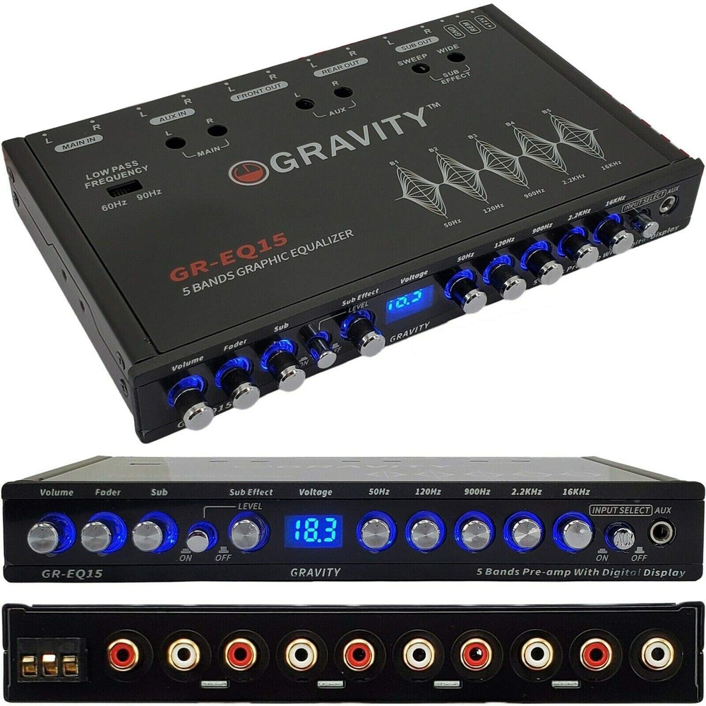 Gravity EQ15 1/2 Din Five Equalization Bands Car Audio Equalizer EQ Front, Re...
