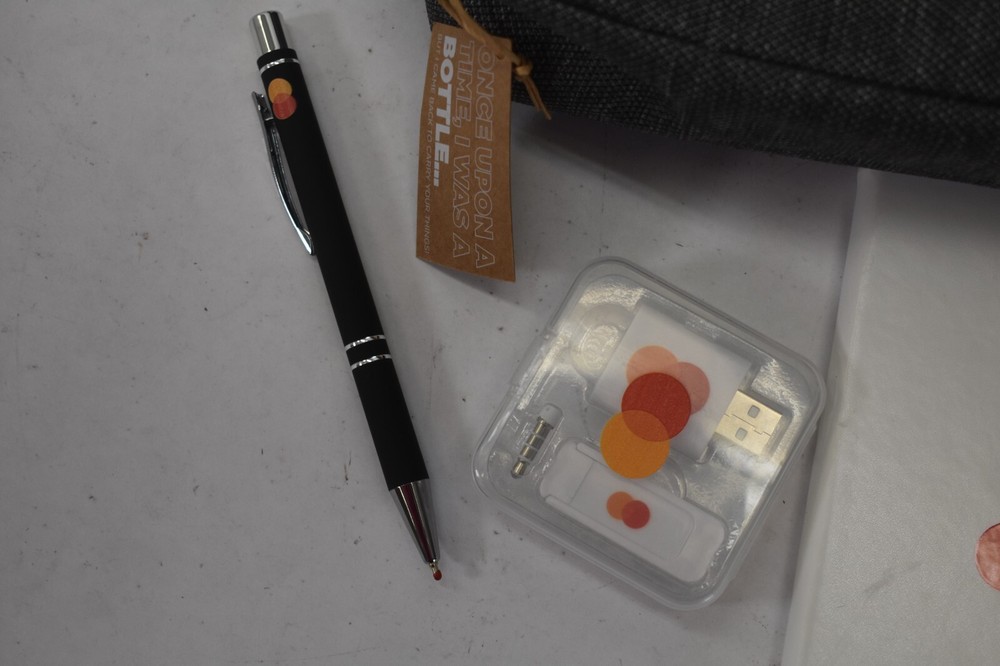 Mastercard Small Toiletry Bag Gray w USB Adapter & Pen & Notebook Journal Small