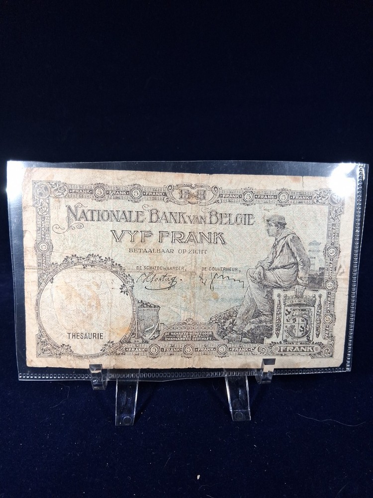 1938 BELGIUM 5 FRANCS BANKNOTE