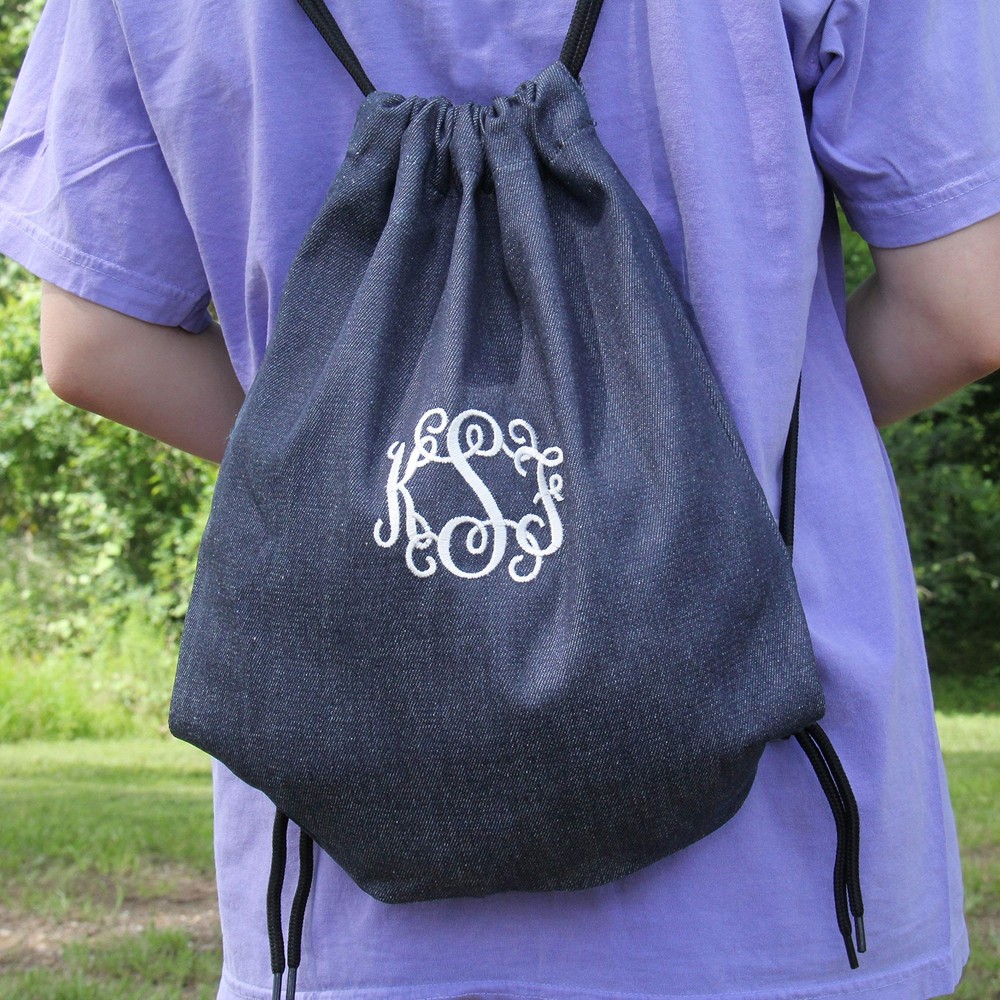 Threadart 100% Cotton Drawstring Backpacks - 3 Pack - Denim 15.75" x 13.75"