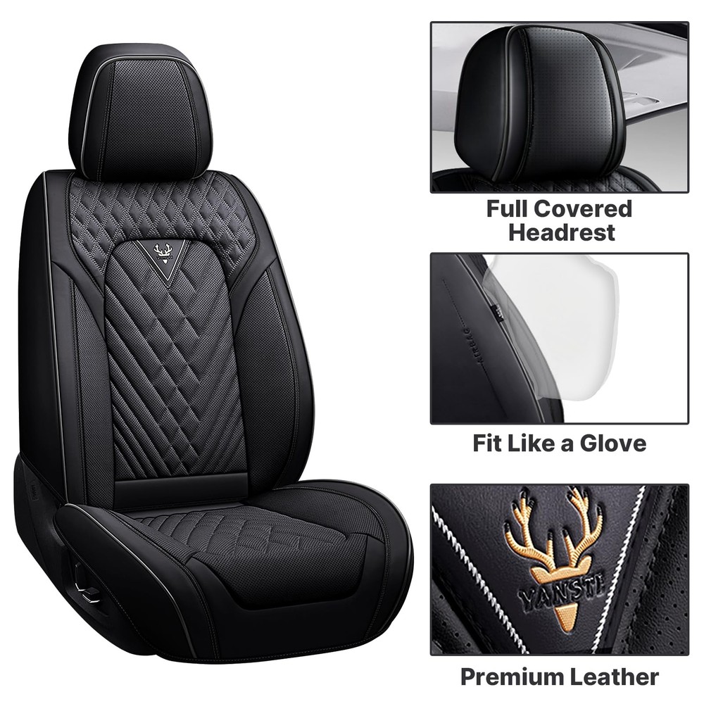 Breathable Waterproof Car Seat Covers Leather Seat Protector Front Black