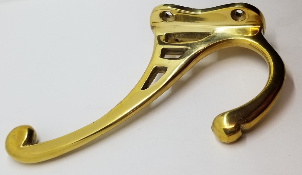 LARGE 5" Plain CAST BRASS Front Mount Coat Hook double rack hat jacket fancy old