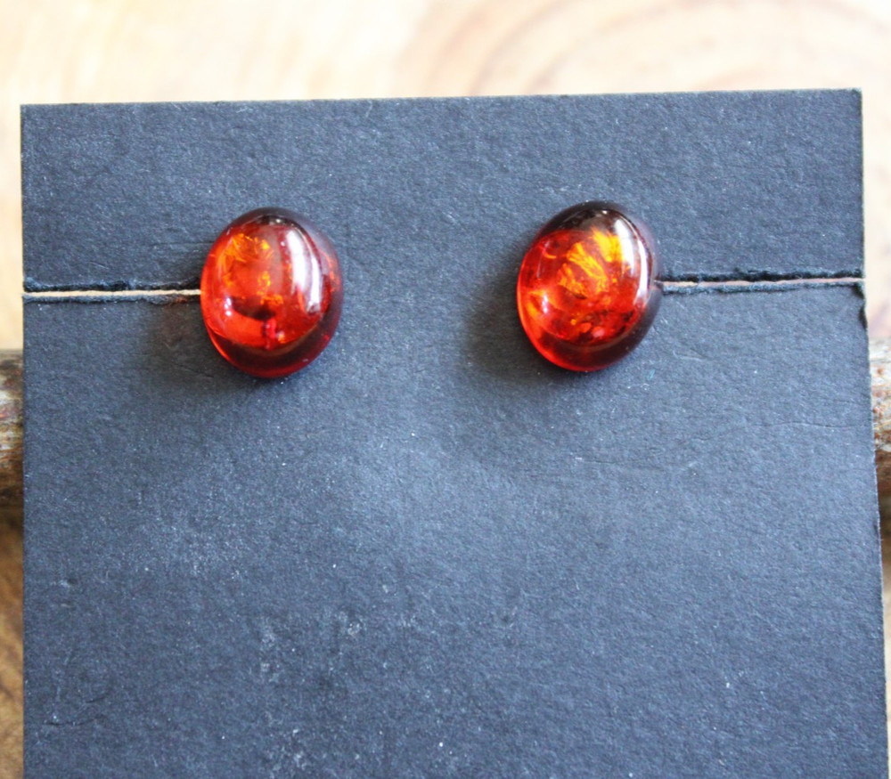 Oval Amber Drops & Sterling Silver Petite Stud Earrings