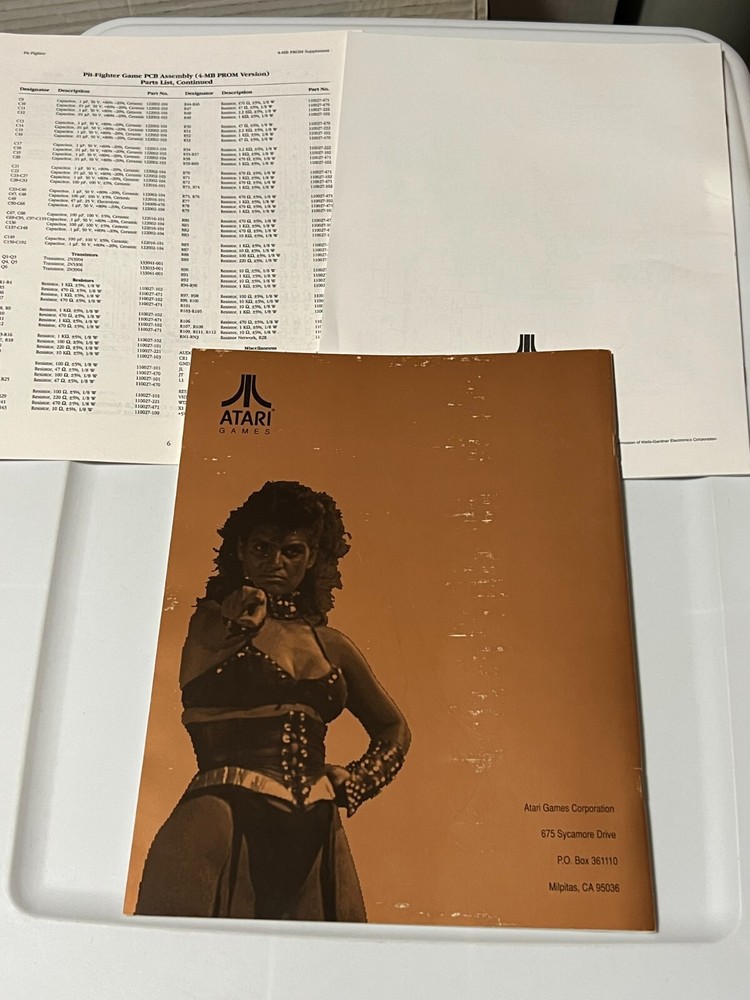 1990 ATARI PIT-FIGHTER OPERATORS MANUAL WITH SCHEMATICS