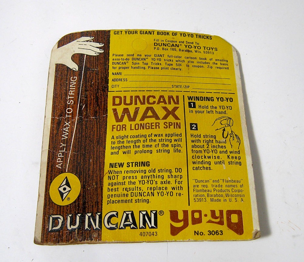 Vintage 1970s Duncan Yo-Yo Wax & Replacement String NIP