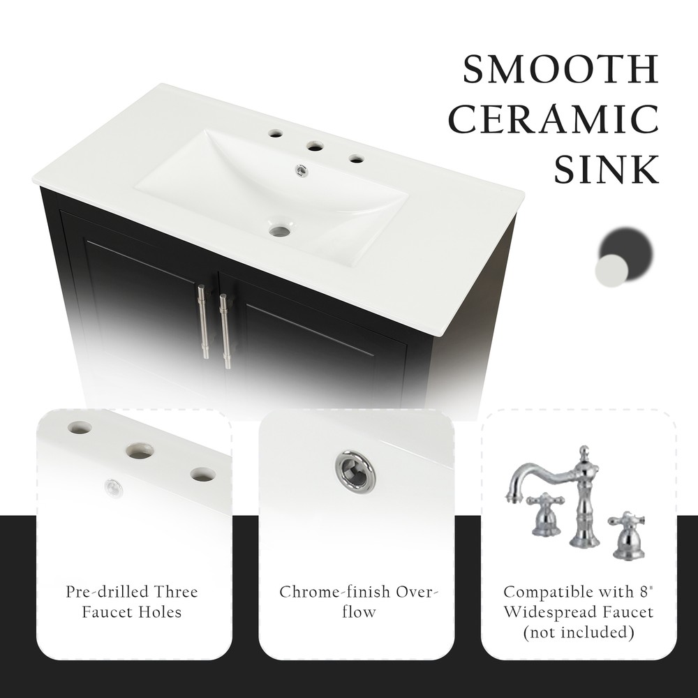 36" Bathroom Vanity with Sink Multi-functional Bathroom Cabinet w/Doors &Drawers