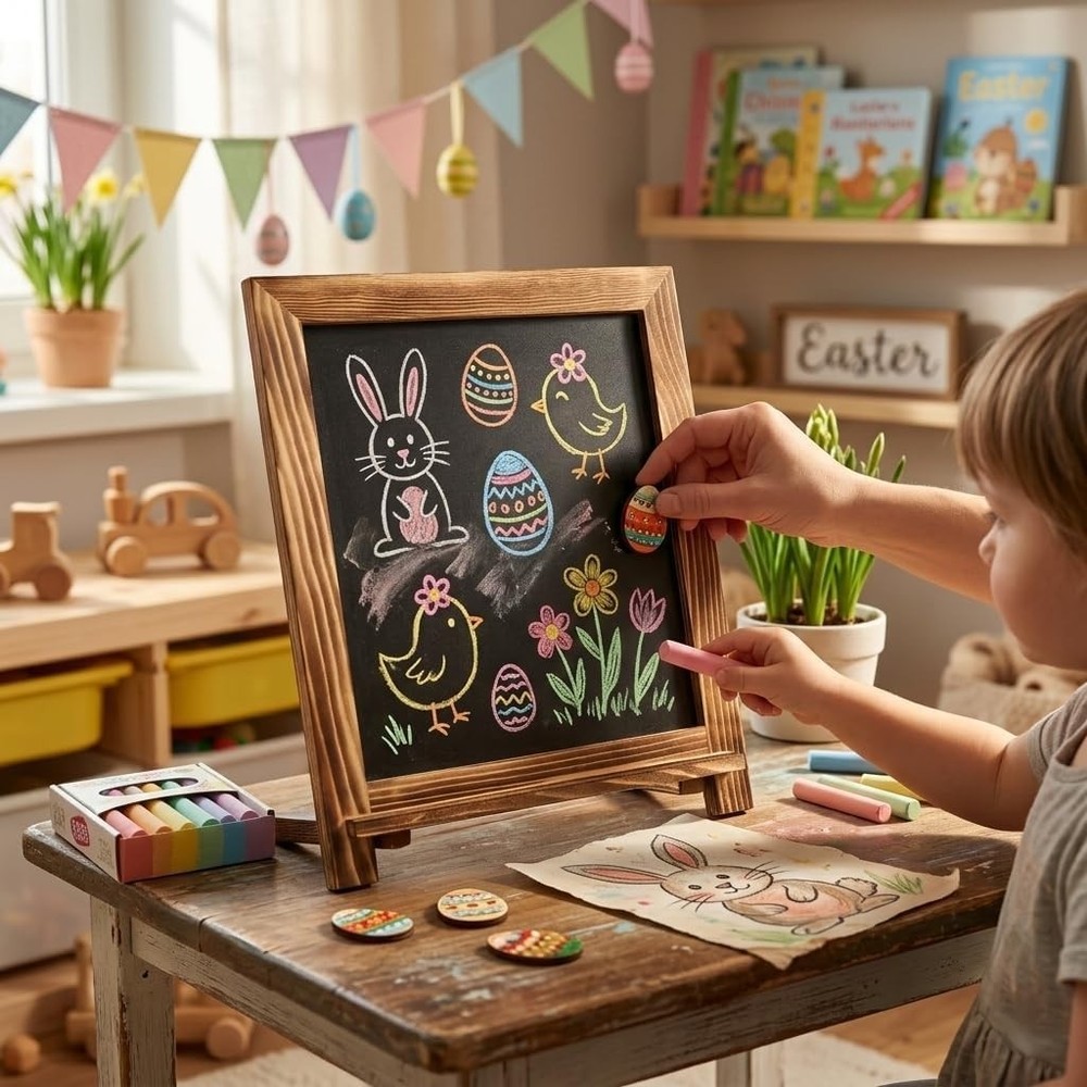 Portable Chalkboard Sign, Foldable Stand, Rustic Brown