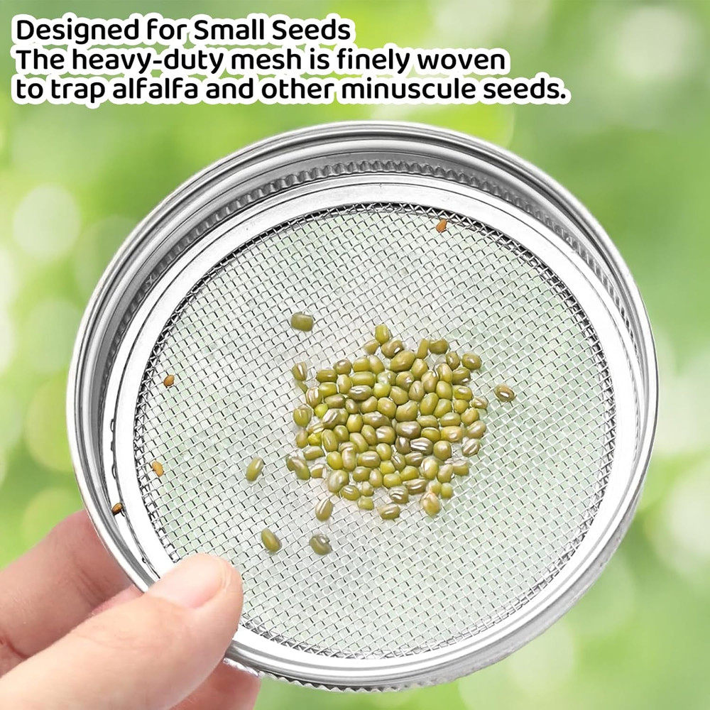 6 Pack Seed Sprouting Jar Lids - 304 Stainless Steel Screen Filter Strainer Lid
