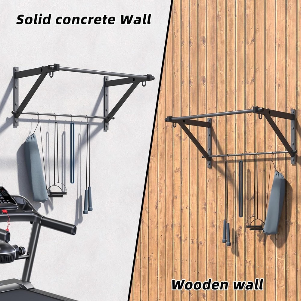 Wall Mounted Pull Up Bar, Strength Training Chin Up Bar with Hooks, Adjustabl...