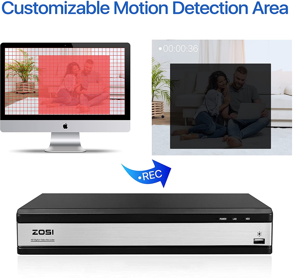 ZOSI H.265+16CH 2MP Surveillance DVR Security Camera System Motion Detection