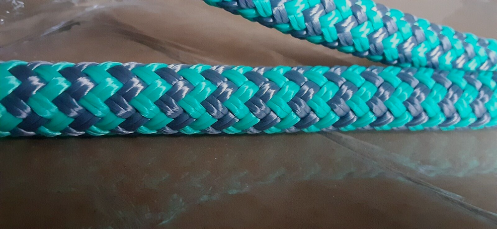 9/16 x 100 ft. Double Braid-Yacht Braid Polyester Rope. Herringbone Teal/Plat