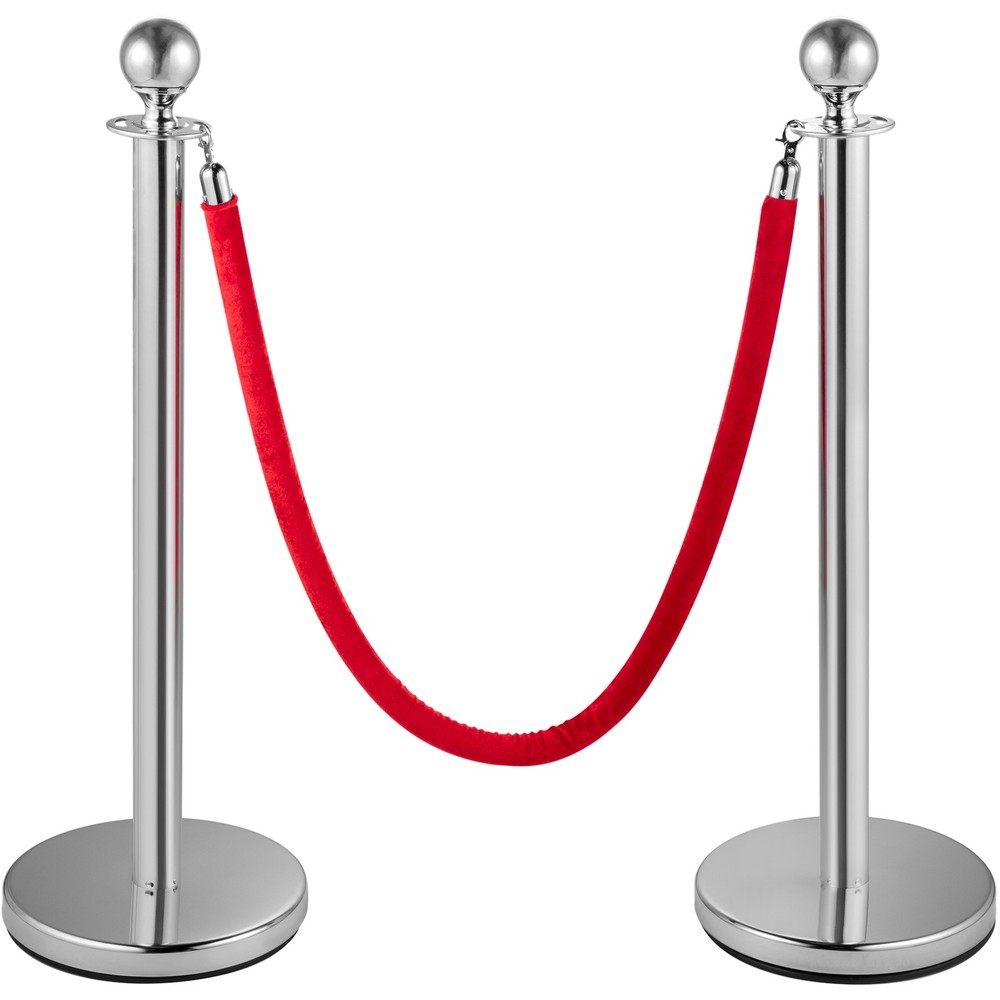 Crowd Control Stanchion Silver 4x37.8" Pack 3 Ropes Queue Posts Stable Red