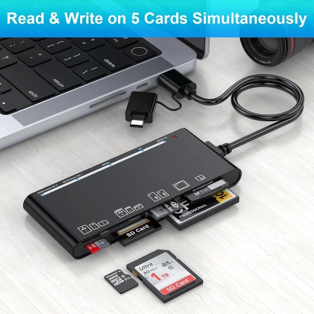 USB 3.0 Memory SD Card Reader, 7 in 1 Adapter Hub for CF, TF, Micro SD, XD, MS