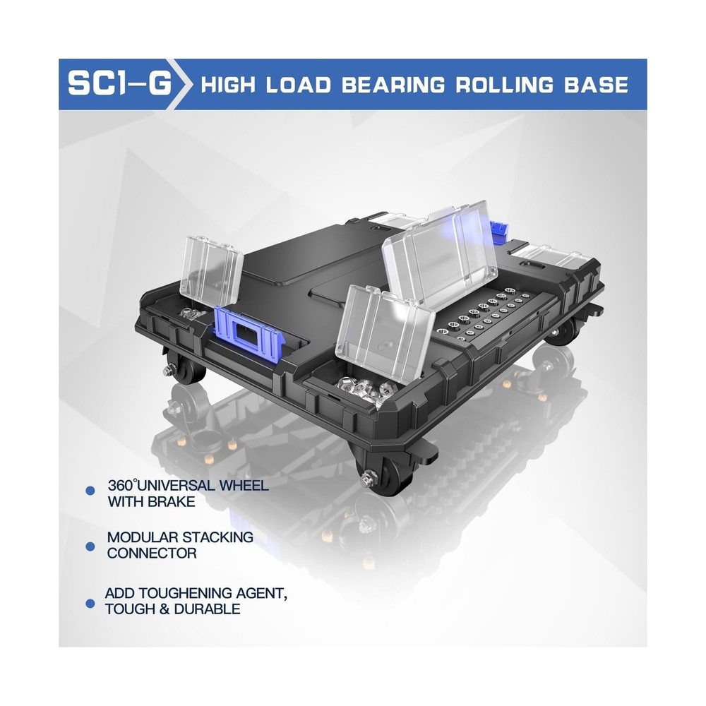 4 Tier Stackable Rolling Tool Box with Wheels | Modular Tool Organizer Box St...