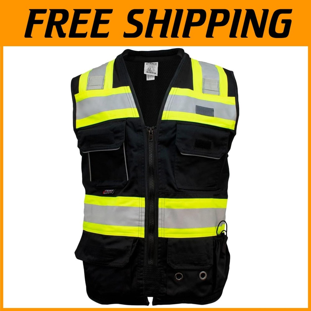 Class 2 Surveyors Vest, Tablet Pockets, Black