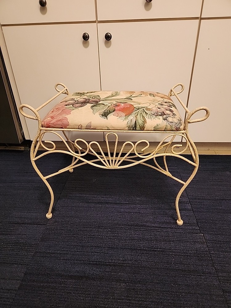 Vintage Wrought Iron Vanity Bench