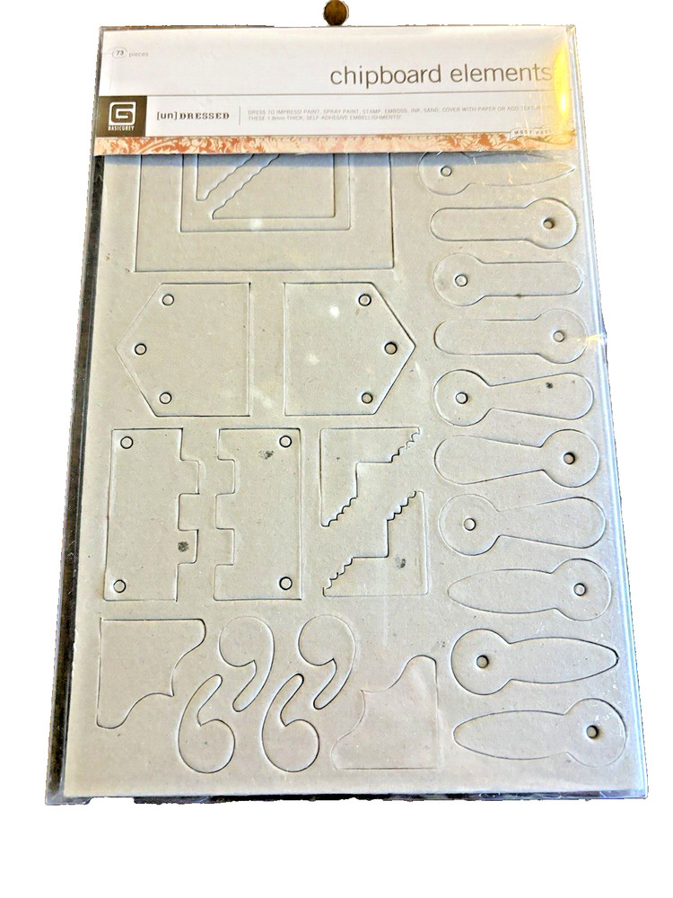 Basic Grey Blank Chipboard Elements Undressed 73 Pieces Die Cut Set Scrapbooking