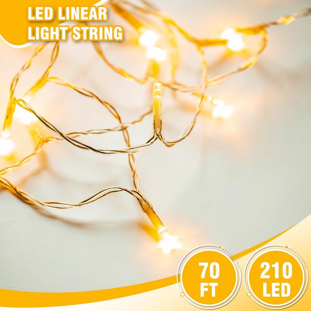 210 LEDs Warm White String Lights 70FT Waterproof Connectable