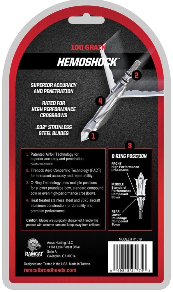 RAMCAT Hemoshock 100 Grain devastating 2”cutting diameter 2 1/4 cutting surface