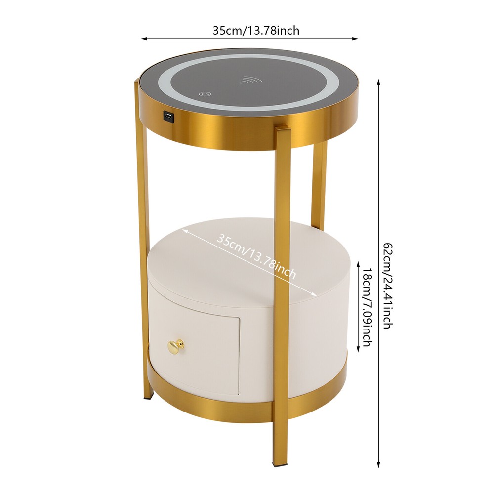 LED Nightstand Bedside Table with Drawers USB & Charging Station End Side Table