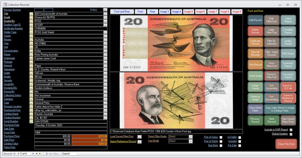 Banknote Collector Database Professional Software for Windows