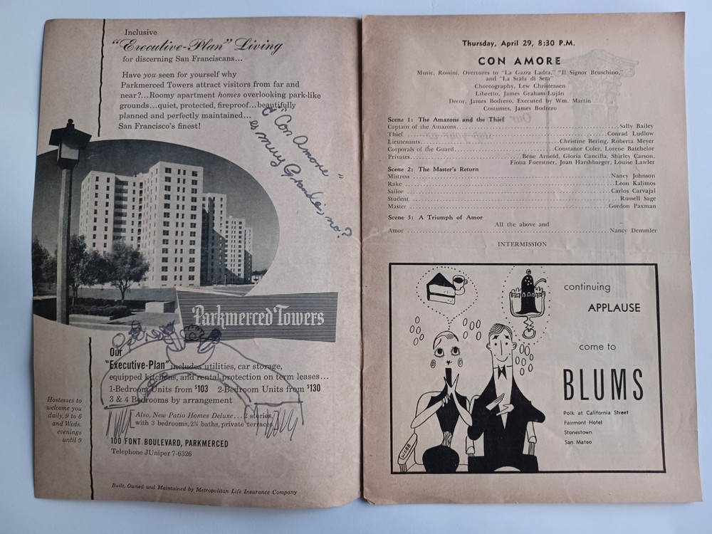 Sally Bailey Jasperson Signed 1954 San Francisco Ballet Program