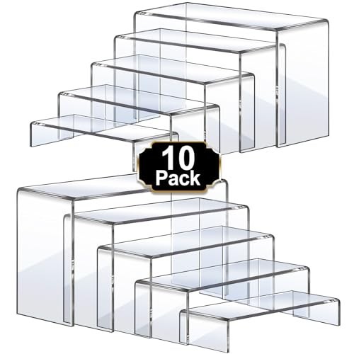 Large Acrylic Display Risers Set of 10 - Clear Rectangular Shelves for Cupcakes