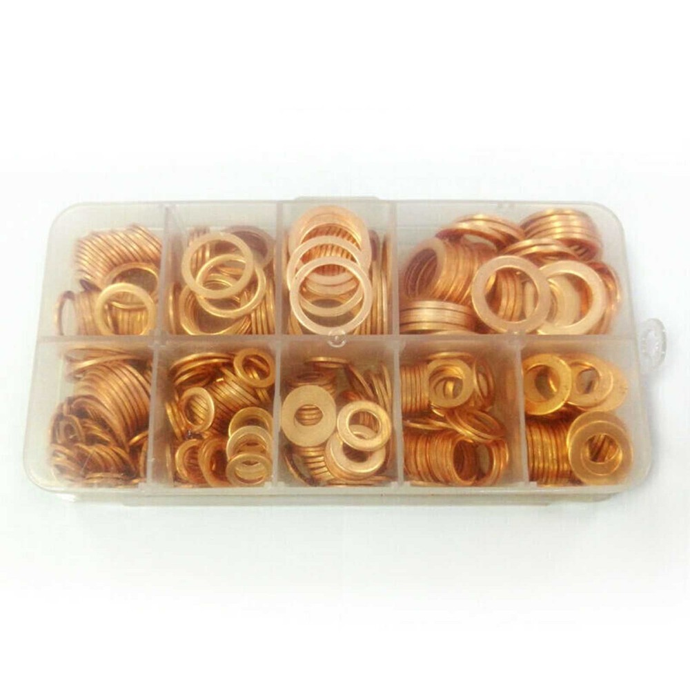 400Pcs Kit 9 Sizes Assorted Solid Copper Crush Washers Seal Flat Ring & Case
